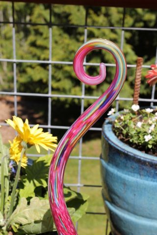LISTING RESERVED FOR MARK Cranberry Pink Glass Fiddlehead Garden Art 3