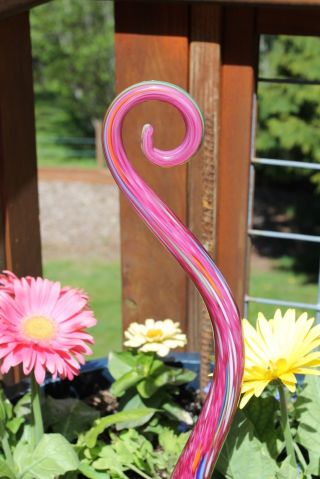 LISTING RESERVED FOR MARK Cranberry Pink Glass Fiddlehead Garden Art 4