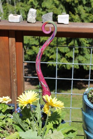 LISTING RESERVED FOR MARK Cranberry Pink Glass Fiddlehead Garden Art 6