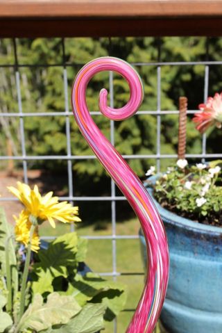 LISTING RESERVED FOR MARK Cranberry Pink Glass Fiddlehead Garden Art 7