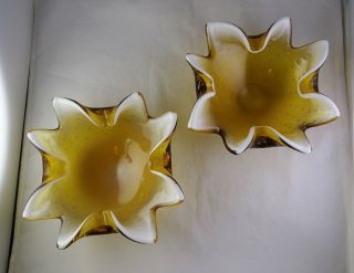 Murano Italian Art Glass Ash Trays Bowls - Yellow Amber Bullicante