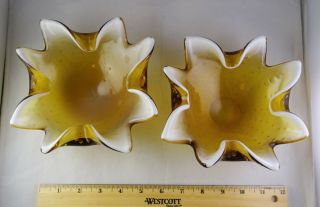 Murano Italian Art Glass Ash Trays Bowls - Yellow Amber Bullicante 2
