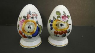 Vintage Herend Salt And Pepper Shakers Hand Painted With Fruits And Flowers