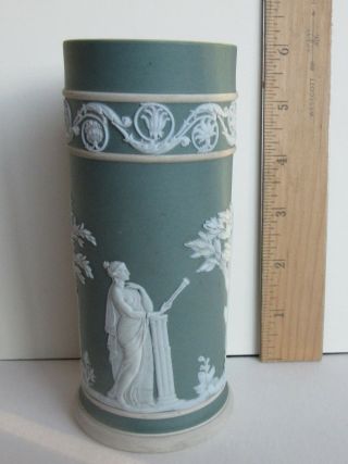 Antique Wedgwood Jasperware Teal Green Dip Spill Vase