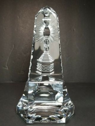 Vintage Signed Val St.  Lambert Crystal Paperweight Trylon Obelisk Chalice Glass