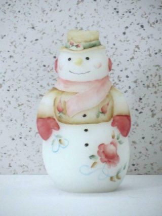 Fenton Snowlady With Hand Painted Roses On White Satin Signed Logo