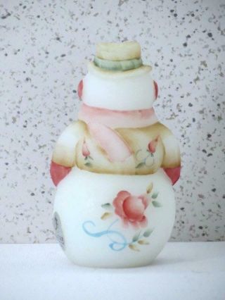 FENTON SNOWLADY WITH HAND PAINTED ROSES ON WHITE SATIN SIGNED LOGO 3