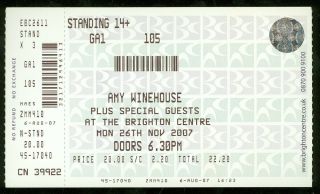 Amy Winehouse Brightton Center November 26,  2007 Uk Concert Ticket
