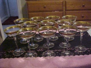 Tiffin Minton Gold Encrusted 17505 Stem 6 1/4 " Champagne Goblets Set Of 12