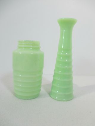 Jadeite Art Deco Vase Bottle Jeanette Or Mckee Vtg Pale Green Ribbed Set Of 2