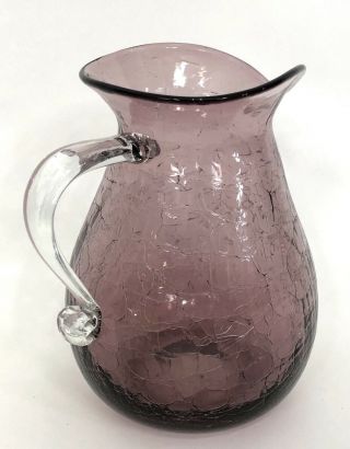 Vintage Blenko Amethyst Purple Crackle Art Glass Pitcher Hand Blown 10” 2