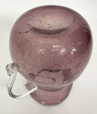Vintage Blenko Amethyst Purple Crackle Art Glass Pitcher Hand Blown 10” 6