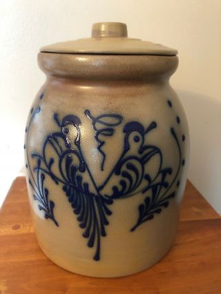 1993 Beaumont Brothers Pottery Stoneware Salt Glaze Bird Crock Jar W/lid 9” High