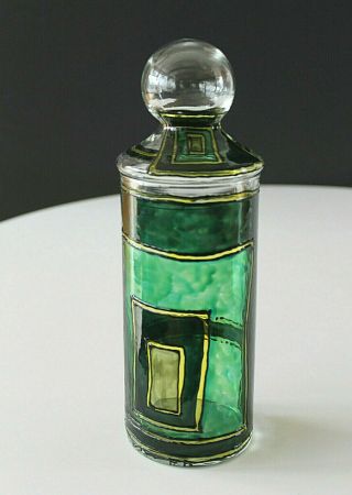 Italian Hand Painted Fused Glass Mod Design Apothecary Jar Artist Signed