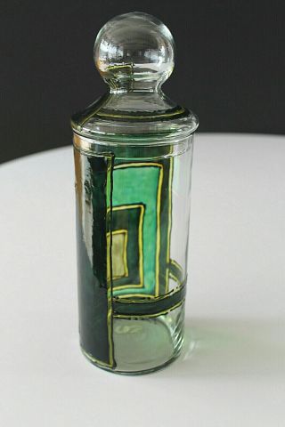 Italian Hand Painted Fused Glass Mod Design Apothecary Jar Artist signed 3