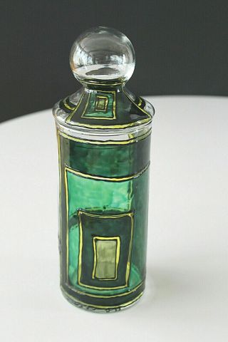 Italian Hand Painted Fused Glass Mod Design Apothecary Jar Artist signed 7