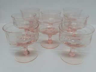 Tiffin Franciscan Pink Low Sherbert Goblet Champagne Glass 8 Pc Etched Floral