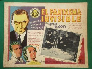 Bela Lugosi Invisible Ghost El Fantasma Invisible Spanish Mexican Lobby Card