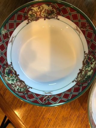 8 Noritake Royal Hunt Soup Bowls 7” red green,  complete set of 8 3