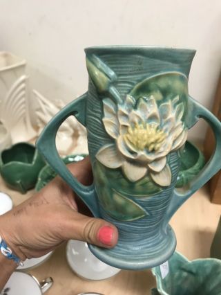 Roseville Water Lily Vase 72 - 6,  Usa,  Vintage Blue