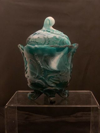 Imperial Jade Slag End Of Day Jar And Cover.