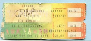 1978 Ted Nugent Concert Ticket Stub Aragon Chicago Il Weekend Warriors Tour