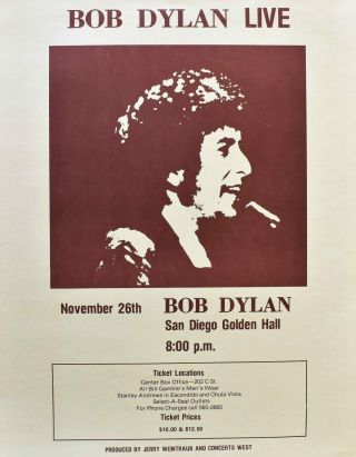 Bob Dylan Concert Poster San Diego 1980