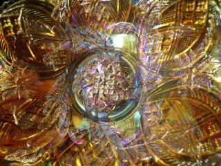 Antique Millersburg Carnival Glass Marigold Whiriling Leaves 6 Ruffle Bowl