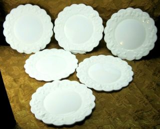 6 Vintage Westmoreland White Milk Glass Paneled Grape 10.  5 " Dinner Plates