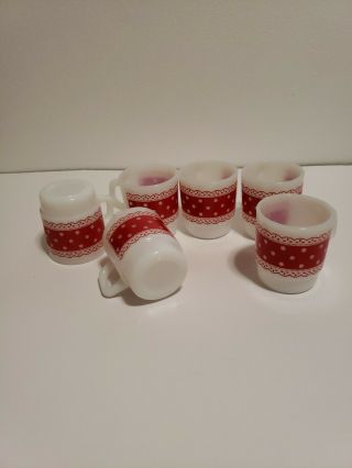 Vintage Fire King Red Polka Dot Lace Mug “picnic” Cup Glass Milk Set Of 6