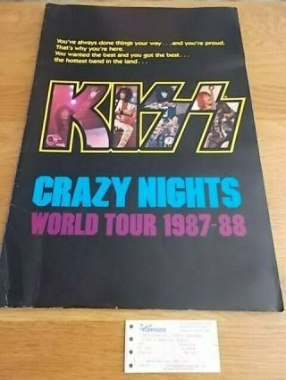Kiss Crazy Nights World Tour Programme & Ticket 1988/87 (giant Programme)