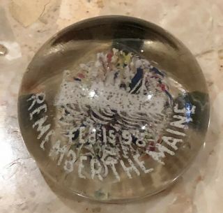 Scarce Antique Millville Frit " Remember The Maine " Art Glass Paperweight 3x1”