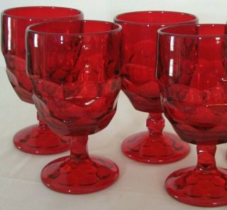 Vintage Viking Georgian Ruby Red Thumbprint Honeycomb Glasses Wine Goblets (4)