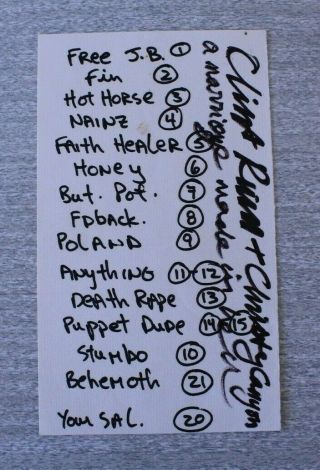 Foetus (j.  G Thirlwell As Clint Ruin) Handwritten And Autographed Setlist 1990 Us