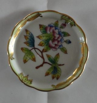 Herend China Vbo Queen Victoria Green Vintage Porcelain Peony Butter Pat Tray