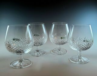 4 Galway Irish Crystal Brandy Snifters Goblets With Labels Fan And Diamond