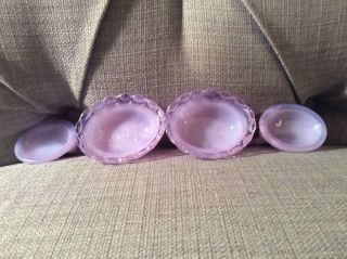 Two Vintage Boyd Glass Nesting Hens Chicken Purple Candy Salt Dishes Iridescent 5