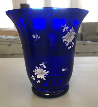 Antique Cobalt Blue Vase Hand Painted Flower Design
