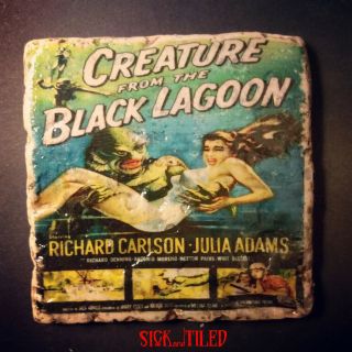 Creature From The Black Lagoon Tumbled Stone Drink Coasters Set Of 2