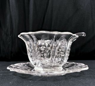Rare Fostoria Crystal Navarre Clear Baroque Mayonnaise Bowl Underplate & Ladle
