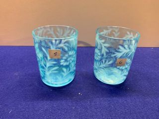 Fenton Blue Opalescent Daisy And Fern Tumblers