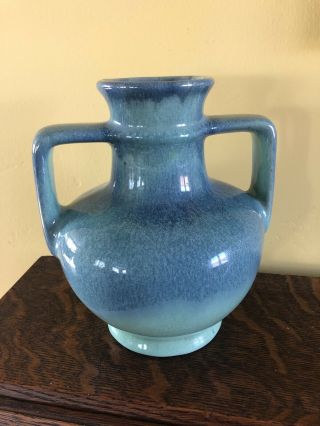 Muncie Arts & Crafts Pottery Vase Blue Over Green Fulper Style Glaze 7 1/2”