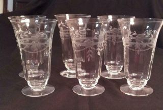 Set Of 6 Vintage Water Iced Tea Glasses,  Juice,  Etched,  Subtle Ribbing,  Excel.