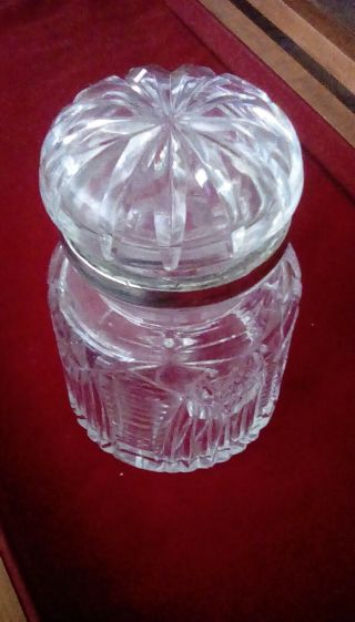 Early 1900 ' s Cut glass & Sterling silver tobacco/humidor/vanity jar by HH&SN 3