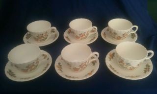 Aynsley Cottage Garden Swirl Tea Cups & Saucers Set Of 6