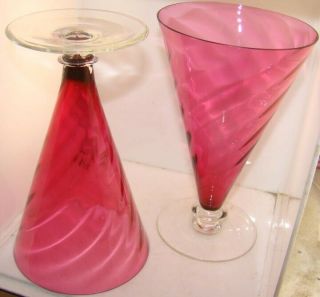 2 - Art Glass Cranberry Swirl Steuben 6562/ Theresienthal GARDA 8” Parfait Stems 3