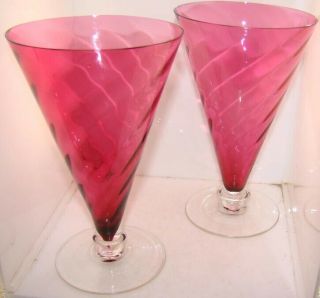 2 - Art Glass Cranberry Swirl Steuben 6562/ Theresienthal GARDA 8” Parfait Stems 4