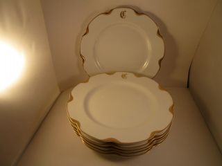 Vintage Haviland Limoges France Set Of 6 Dinner Plates Monogram C Gold Rim A