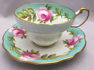 Foley Bone China Est.  1850 England Handpainted Cabbage Rose Cup Saucer A.  Taylor
