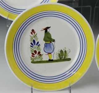 6 Signed Henriot Quimper France Painted Ceramic Breton Man Woman Salad Plate SMB 2